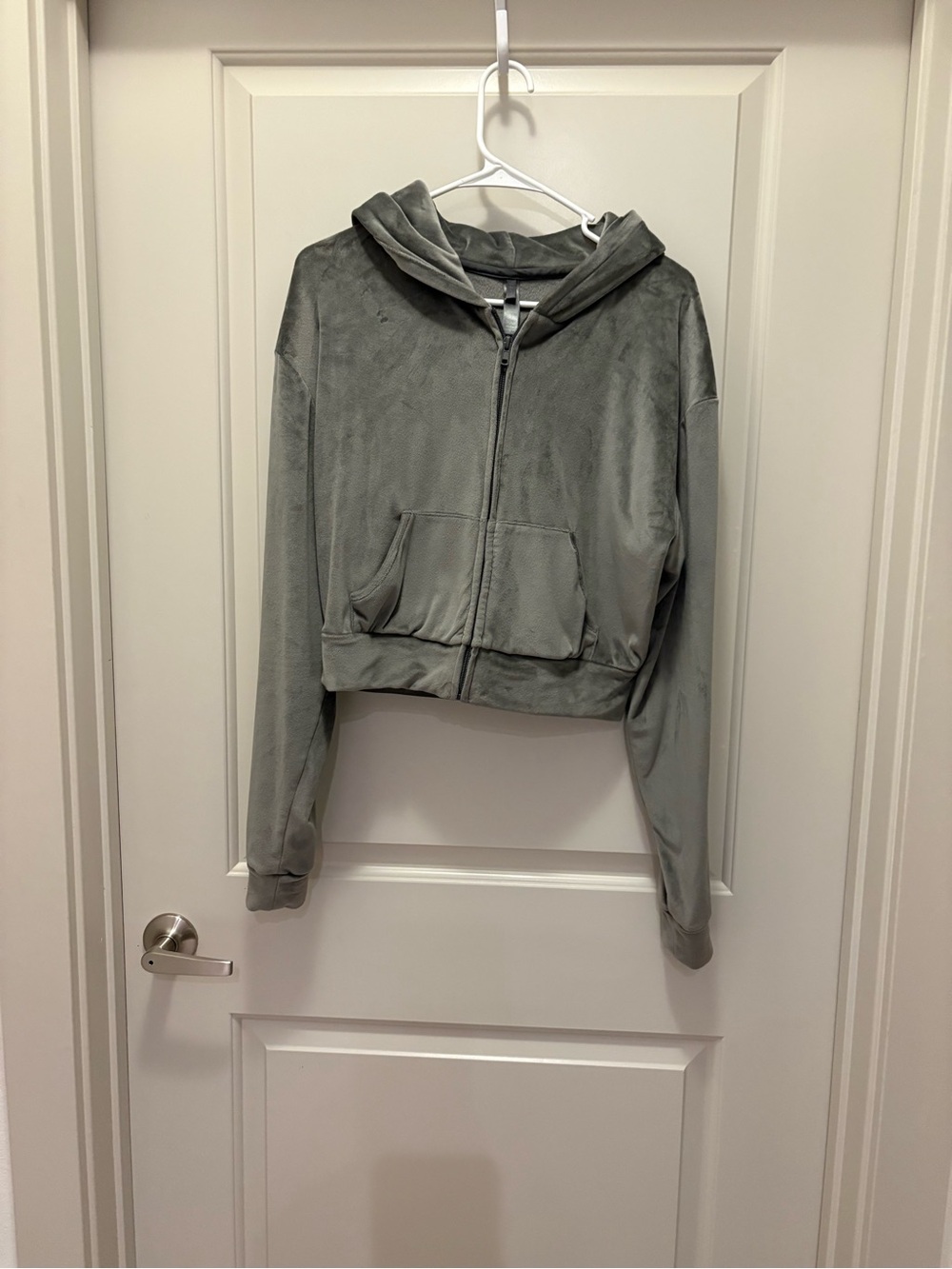 Cropped Hooded Zip Jacket - Gray skims
